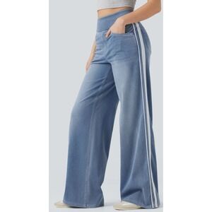 Halara Flex High Waisted Side Stripe Wide Leg Jeans Light Wash Sm Petite {3}